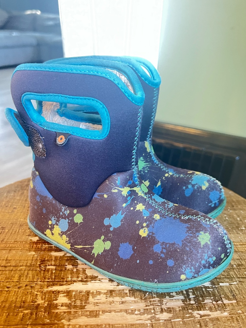 Bogs Kids Splash-Print Neoprene Rain Boots - Navy & Teal